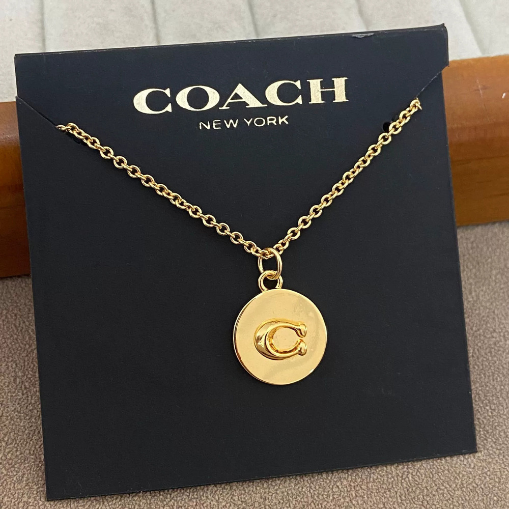 Coach Geometric Round Polished Pendant Metal Choker Necklace